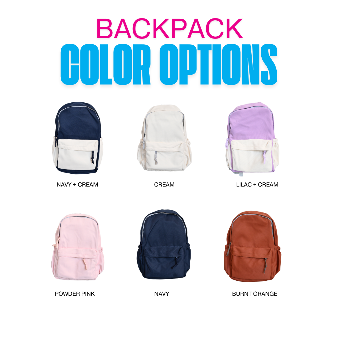 Custom backpacks in assorted colors