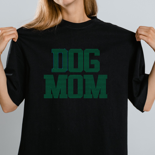 Dog mom spangle transfers on black shirt