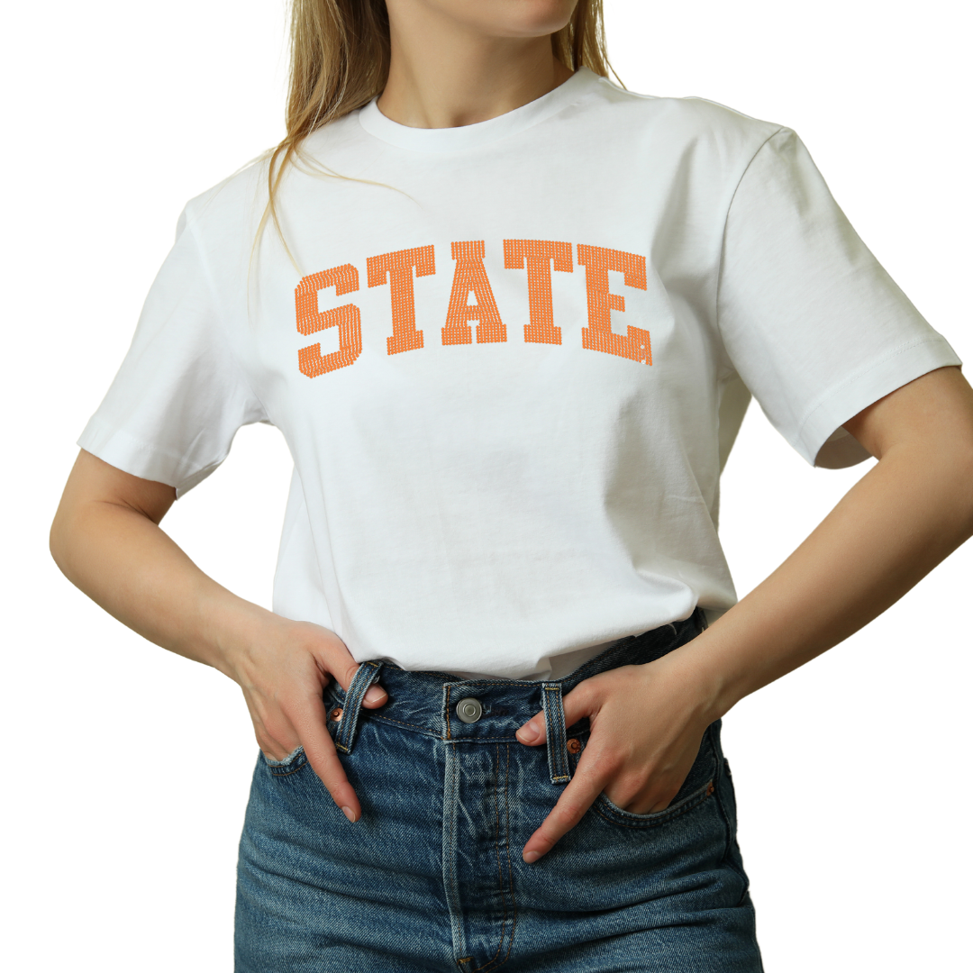 Oklahoma state spangle dtf transfer on shirt