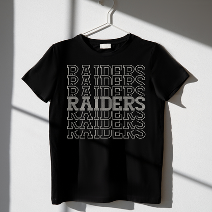 Raiders spangle dtf transfer on black t shirt